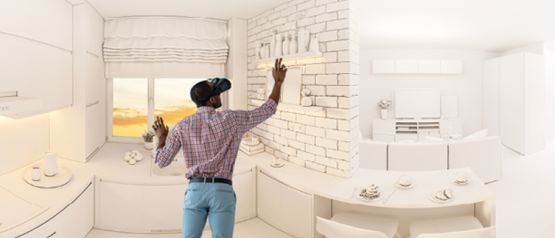 man doing VR interior design