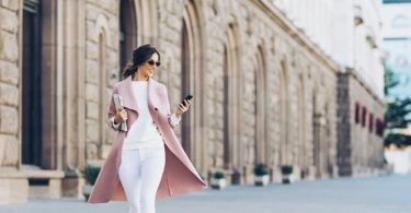 fashionable woman walking down the street