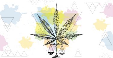 marijuana leaf with scales of justice