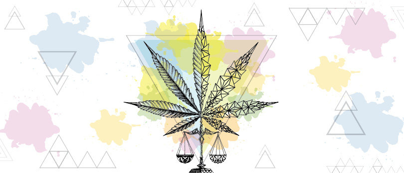 marijuana leaf with scales of justice