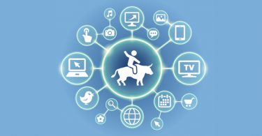 man riding bull connected to technology nodes