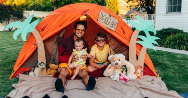 family camping in tent