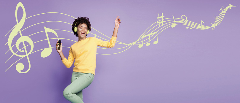 woman dancing with music notes