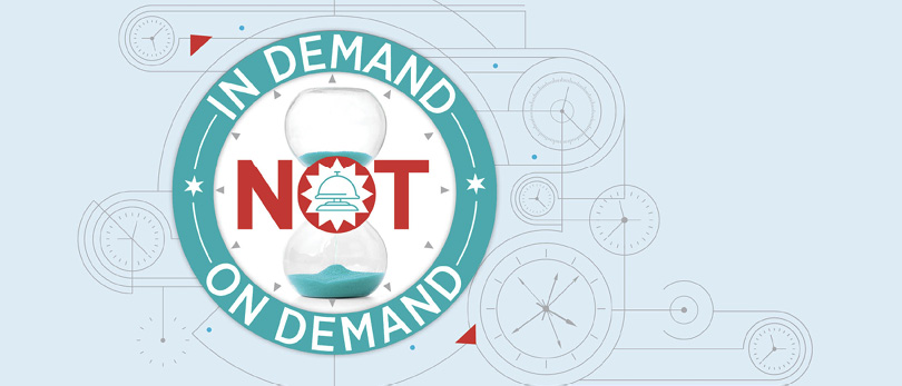 in demand not on demand hourglass illustration